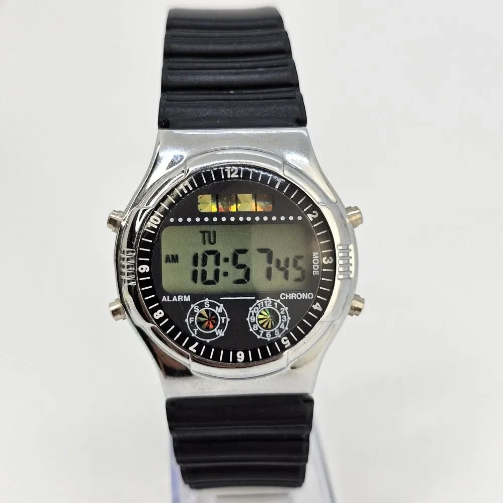 Men's‎ Digital Watch 38MM Black Plastic Band Straps New Battery